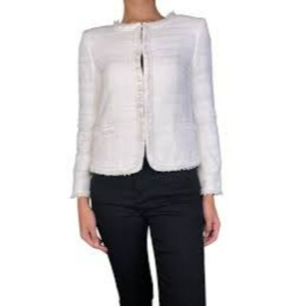 Alice‎ + Olivia White Textured Boucle Tweed Jacket